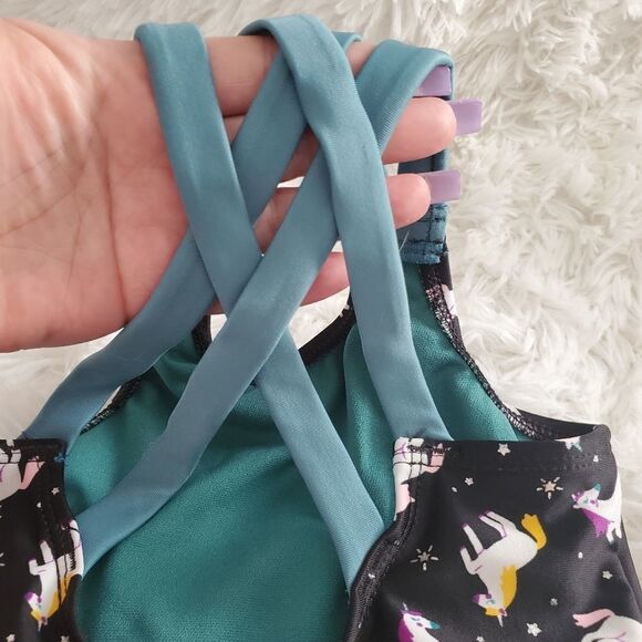 Cat & Jack Toddler Girl's Size 2T Black and Teal Unicorn One Piece Bathing Suit - Picture 6 of 7